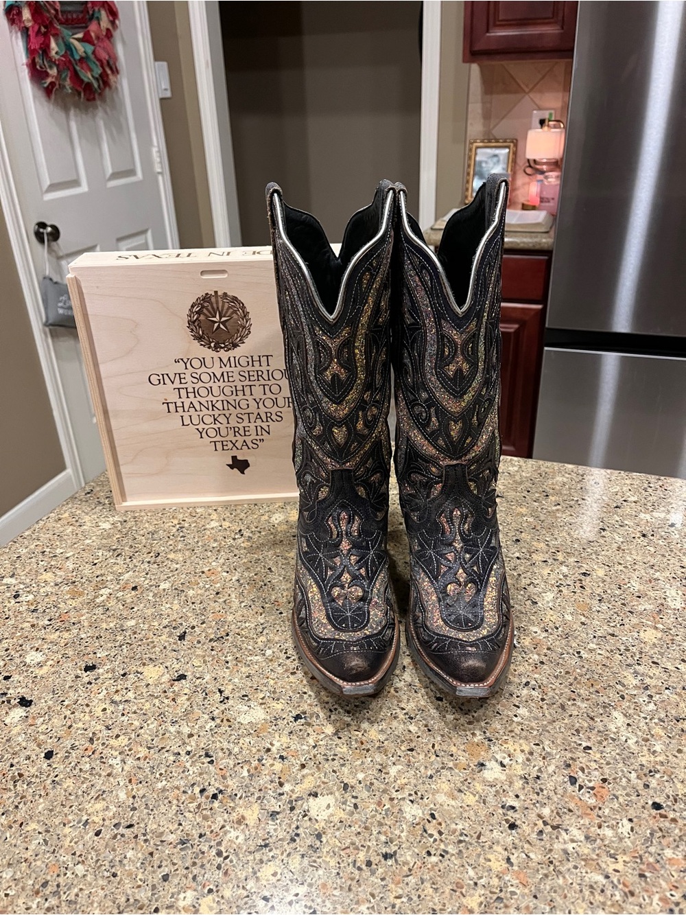 JB Dillon Reserve Brown glitter inlay cowboy boots size 7B